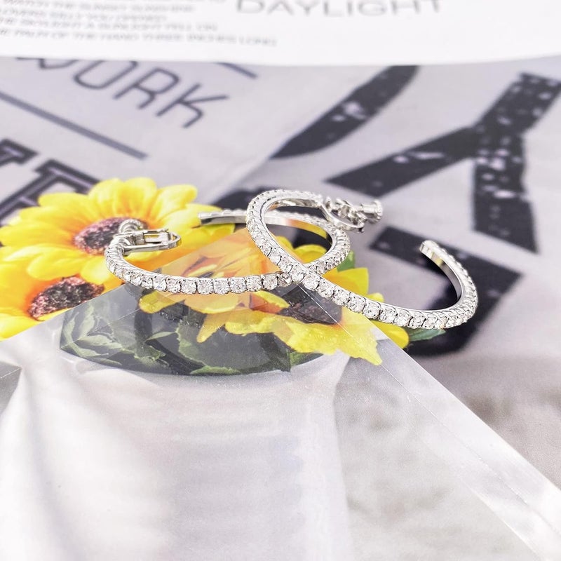 LAXPICOL Fashion Sparkly Austrian Circle Hoop Earrings Clip On Earrings For Women No Piercing Earrrings - Image 5